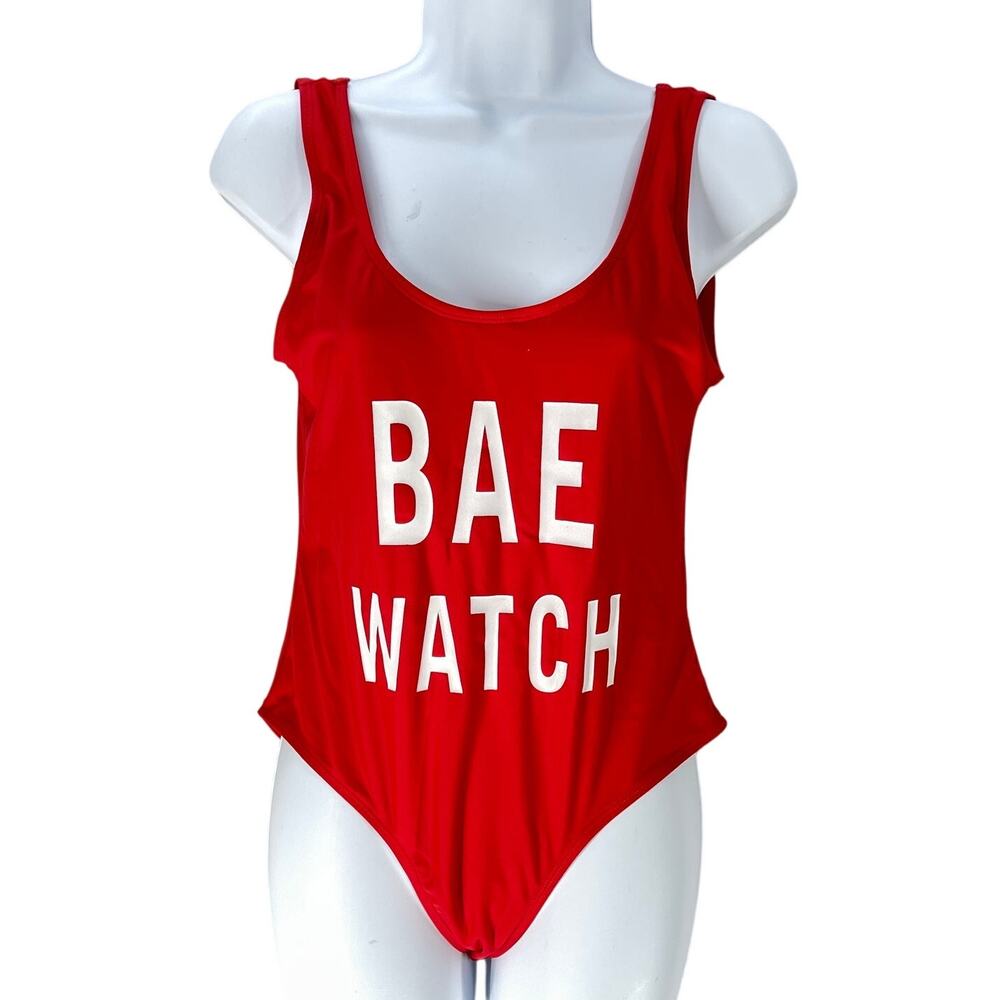 Bae Watch Swimsuit Womens Size M Red One Piece Beach Swim Pool Scoop Neck